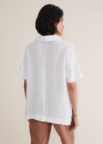 Phase Eight Carita V-Neck Linen Shirts White USA | 3952184-NG